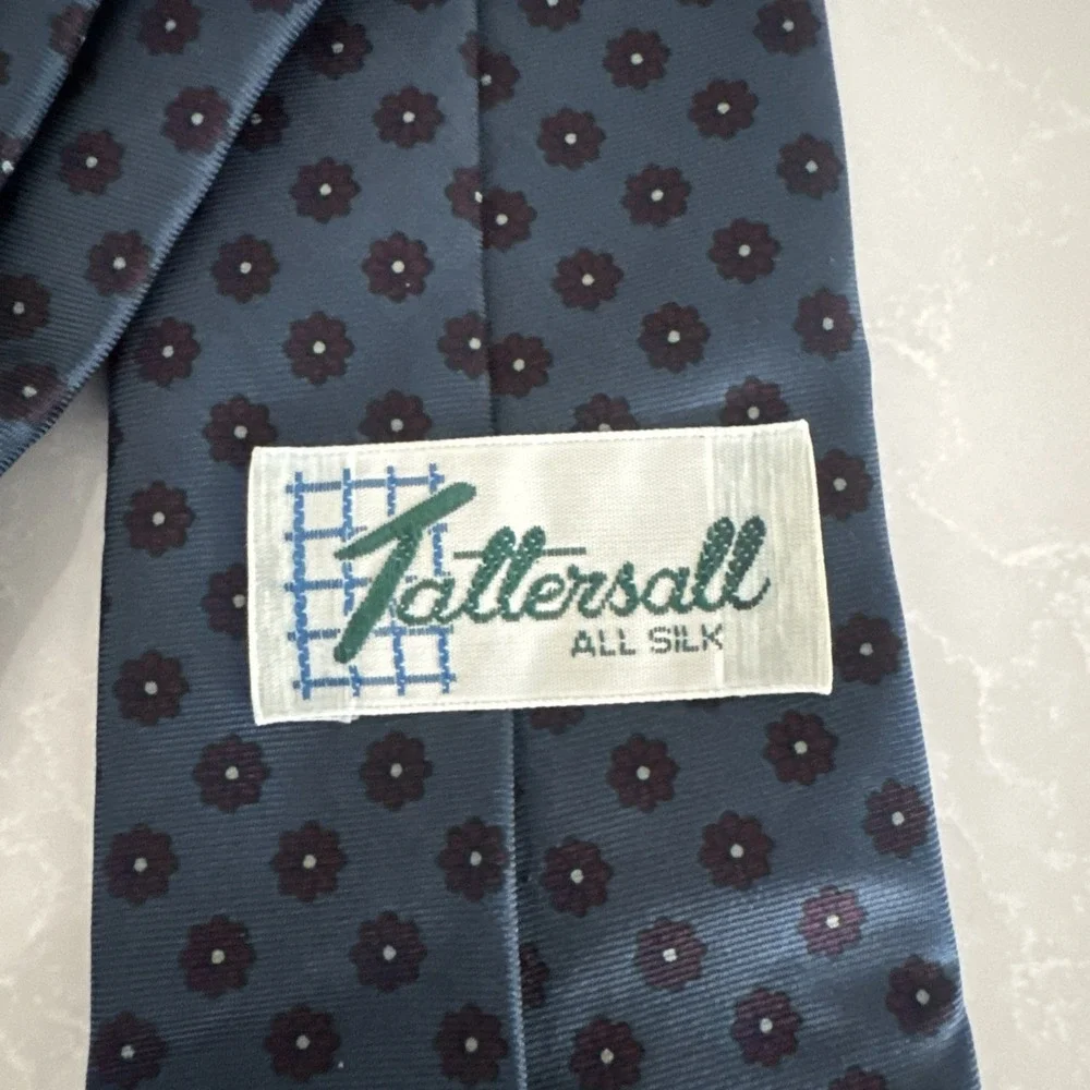 VTG Tattersall  Navy And‎ Flower Print Silk Tie